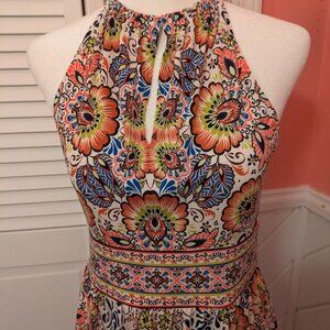 Suite7 Brand paisley print high neck empire waist halter dress 6P EUC